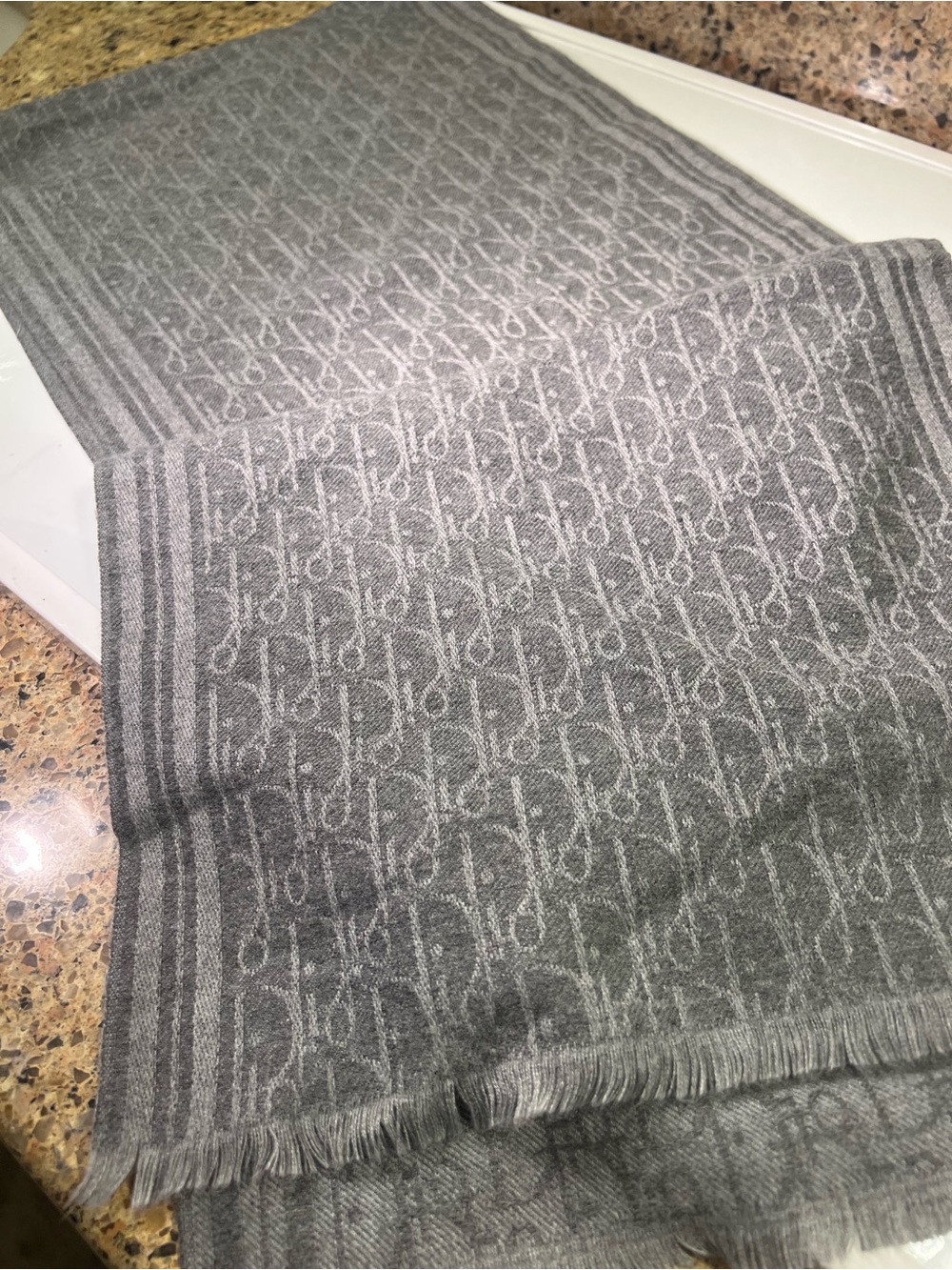 Dior Gray Cashmere Monogram Scarf - Picture 4 of 10